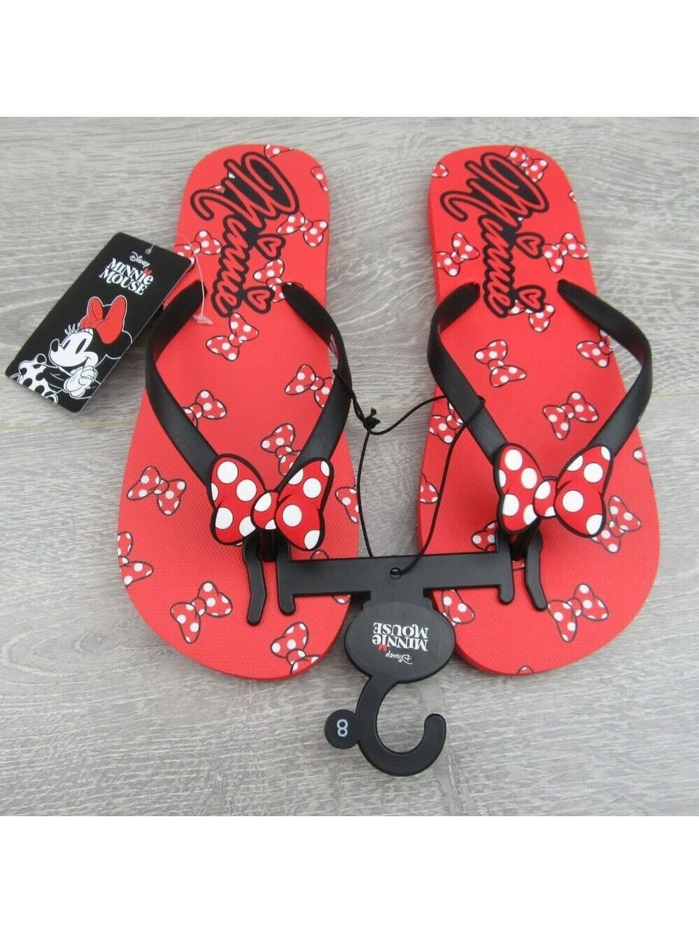 Disney Minnie Mouse Sandal Flip Flops Red White Polka Bow Tie Women's Size 8 NEW - Picture 2 of 11